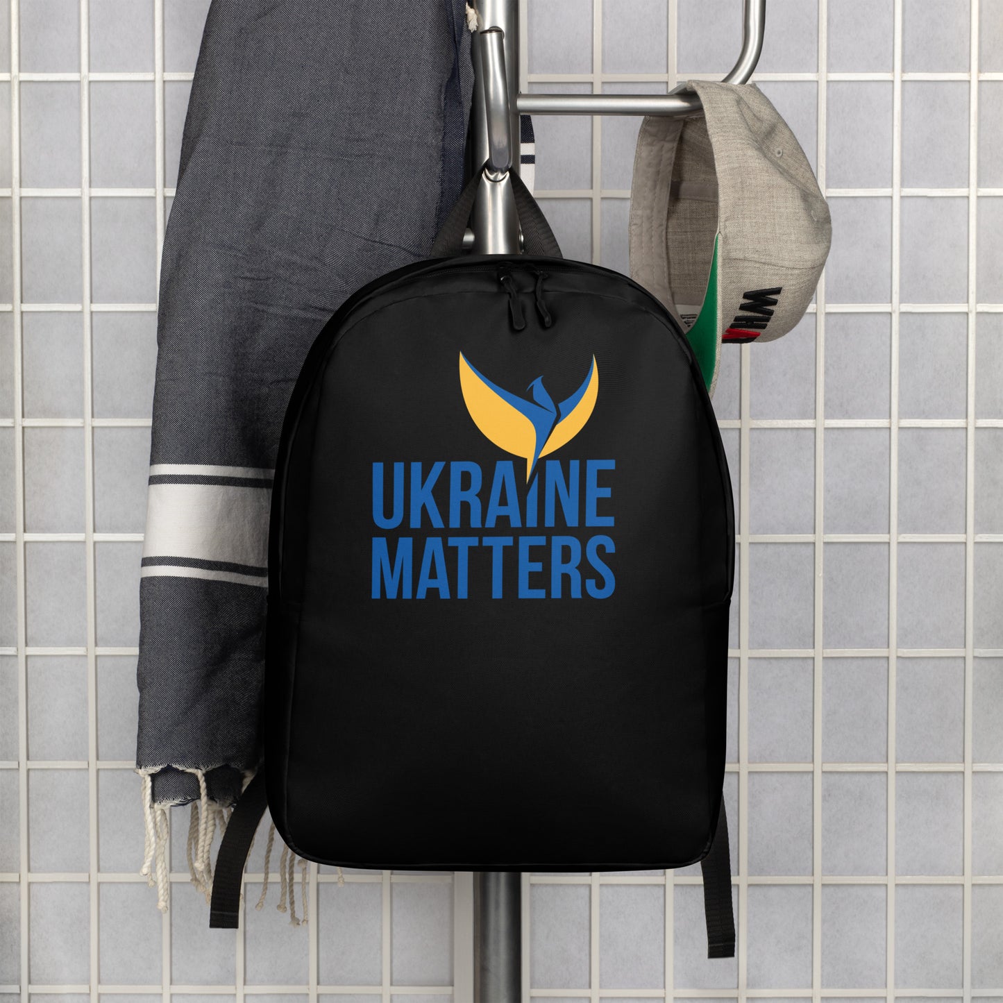Streamlined Black Backpack - Ukraine Matters Logo