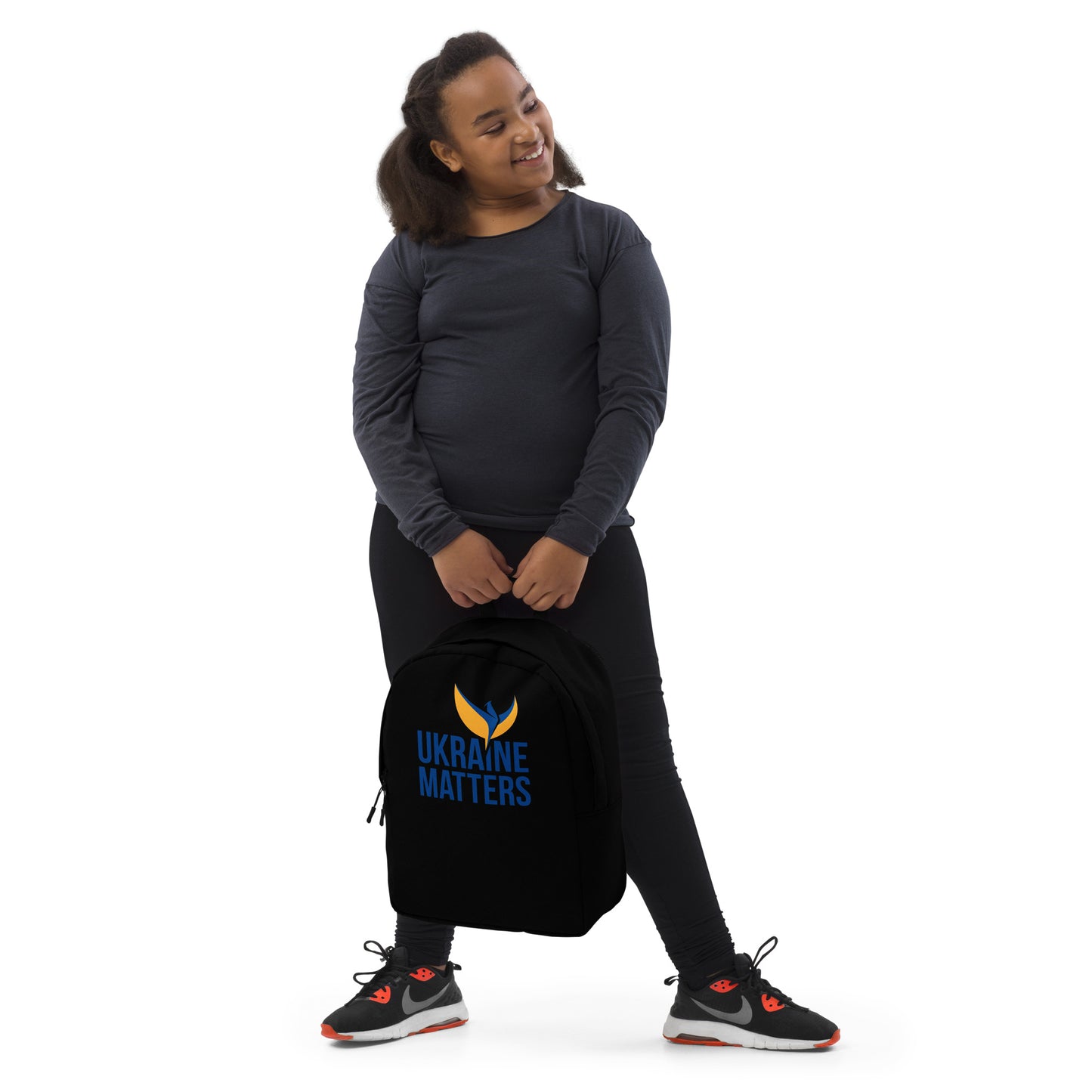 Streamlined Black Backpack - Ukraine Matters Logo