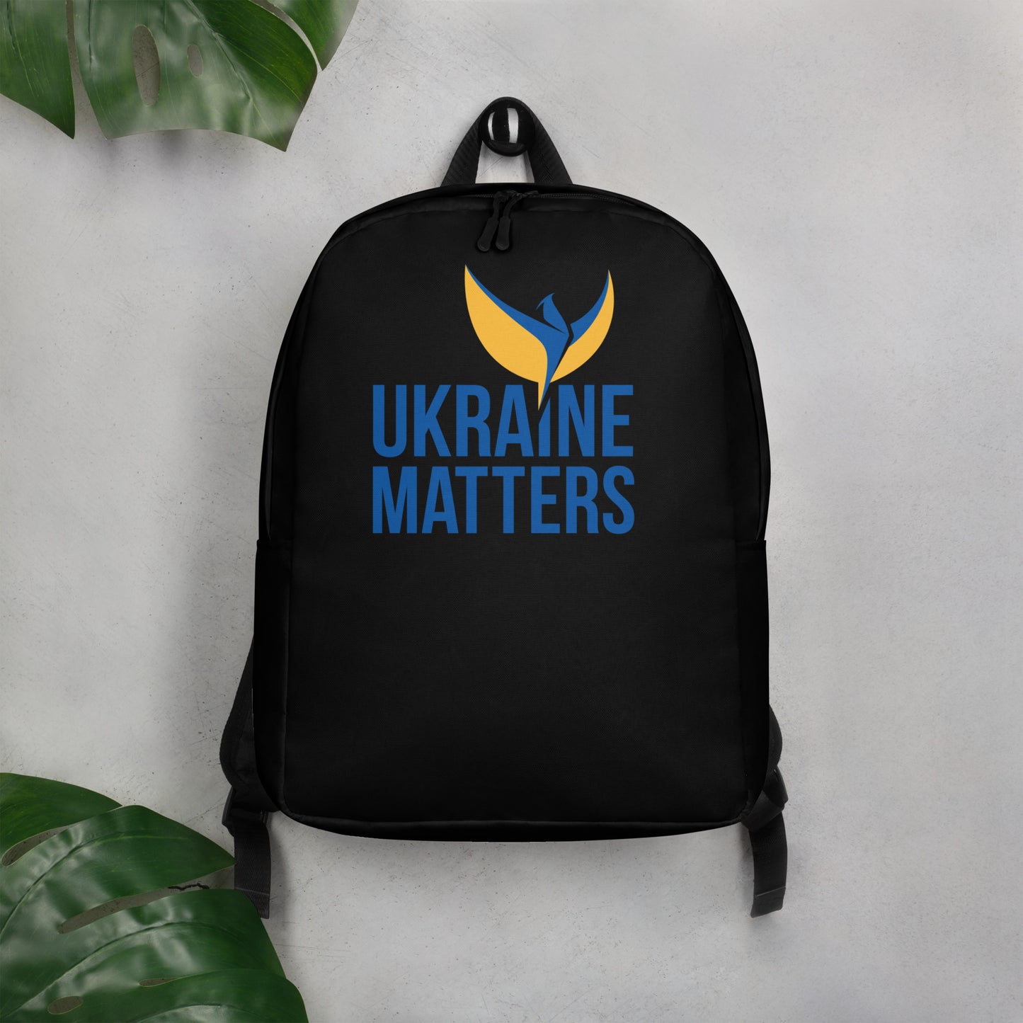 Streamlined Black Backpack - Ukraine Matters Logo