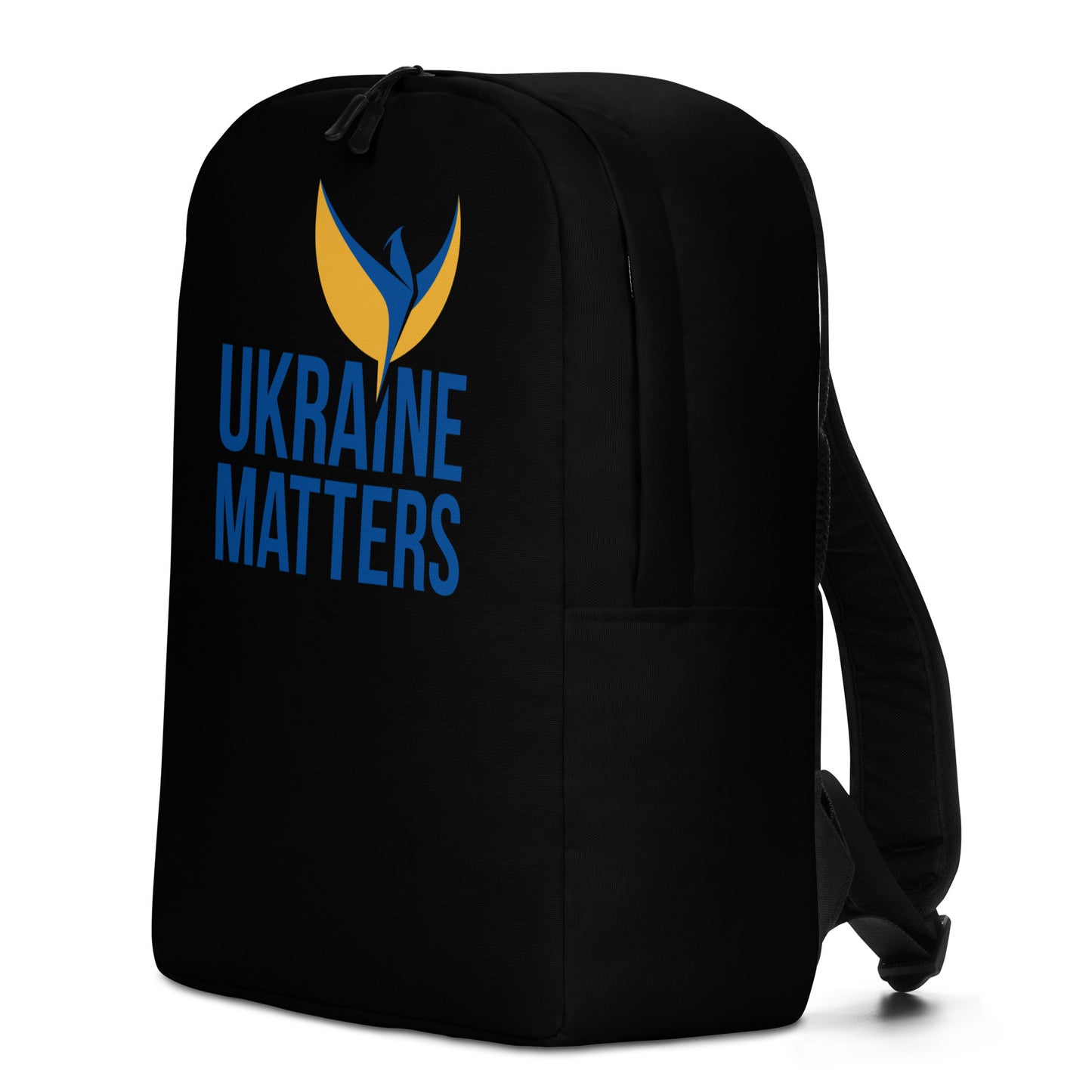 Streamlined Black Backpack - Ukraine Matters Logo