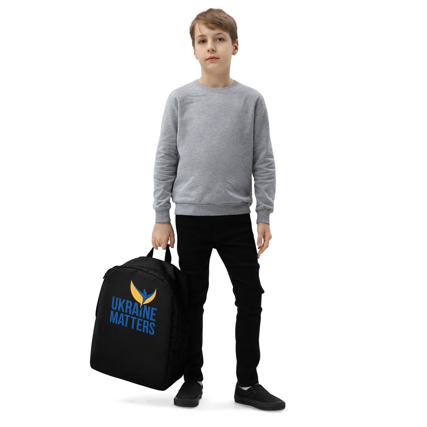 Streamlined Black Backpack - Ukraine Matters Logo