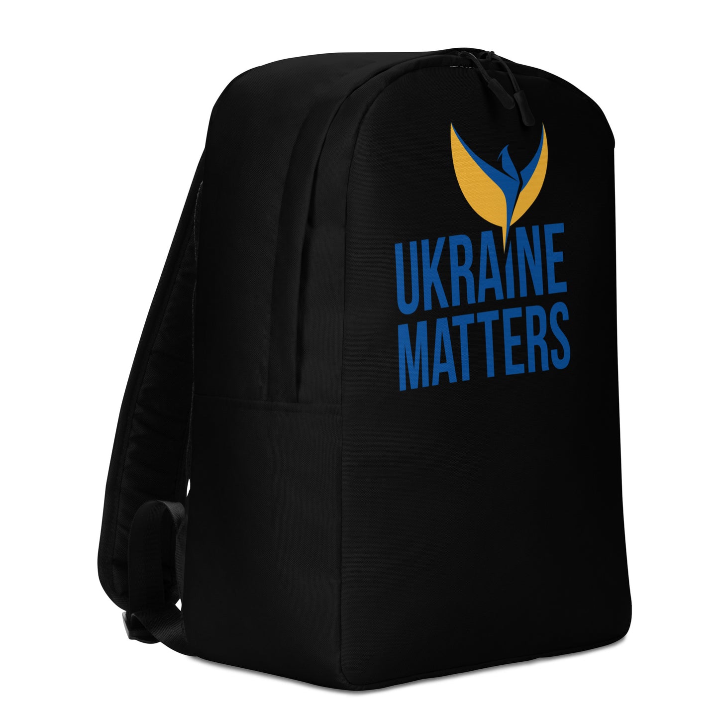 Streamlined Black Backpack - Ukraine Matters Logo