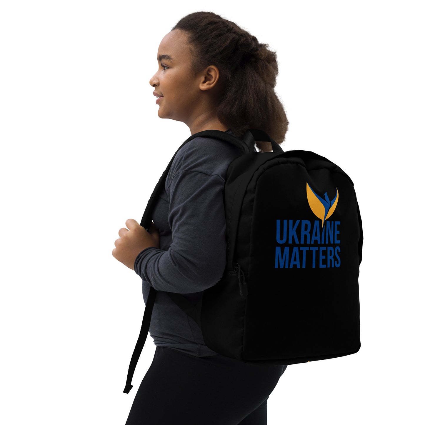 Streamlined Black Backpack - Ukraine Matters Logo