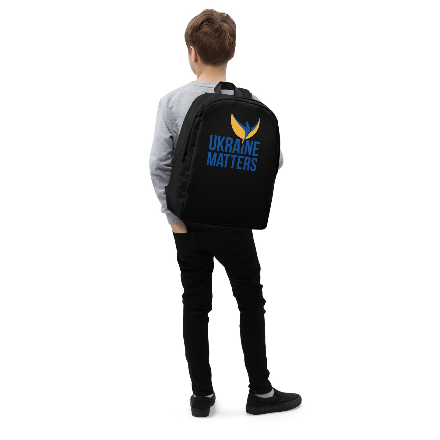 Streamlined Black Backpack - Ukraine Matters Logo
