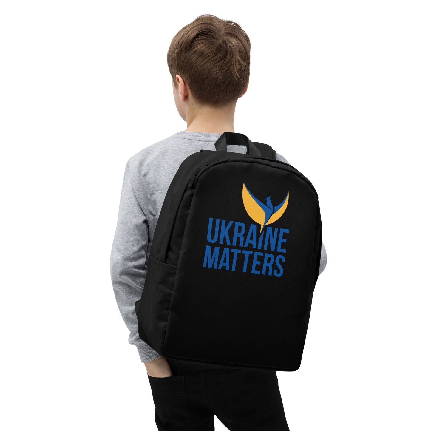 Streamlined Black Backpack - Ukraine Matters Logo