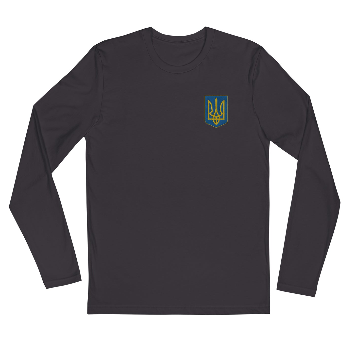 Long Sleeve Fitted Crew Neck Sweatshirt - Embroidered Trident