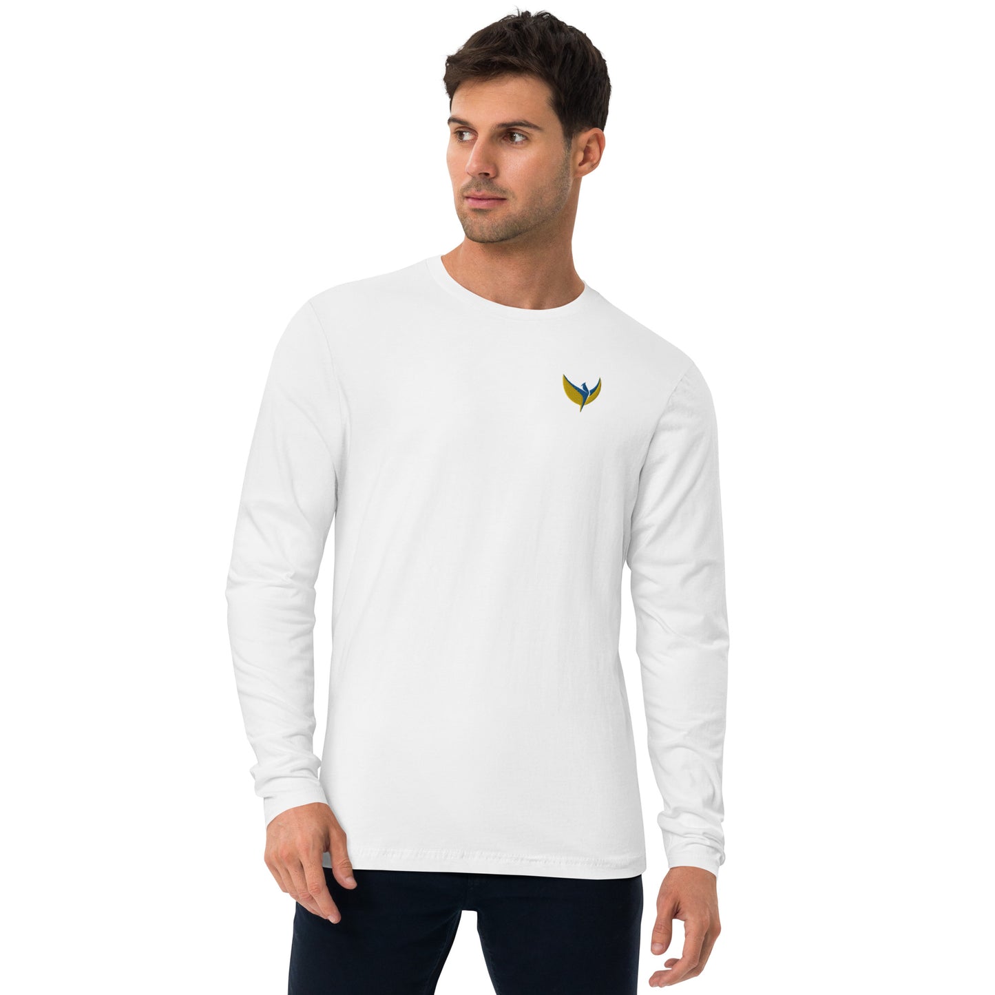Long Sleeve Fitted Crew Neck Sweatshirt - Embroidered Phoenix