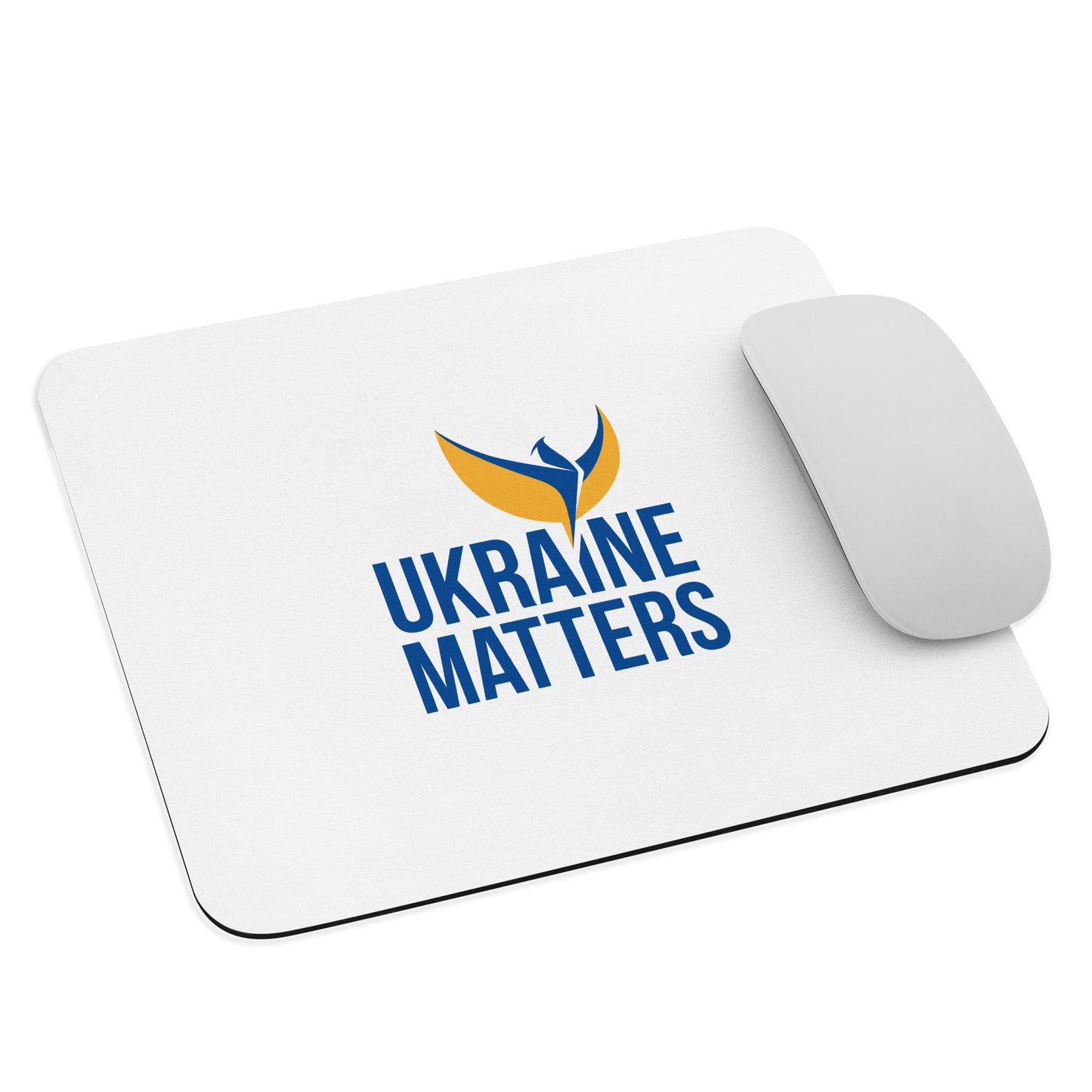 White Mouse Pad - Ukraine Matters Logo