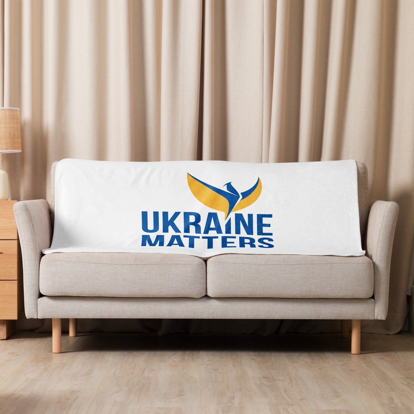 White Sherpa Blanket - Ukraine Matters Logo