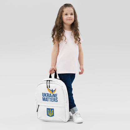 White Backpack - Ukraine Matters Logo