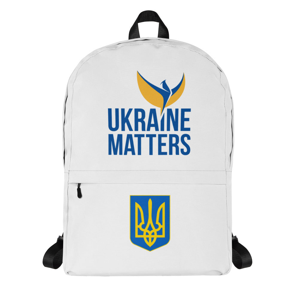 White Backpack - Ukraine Matters Logo