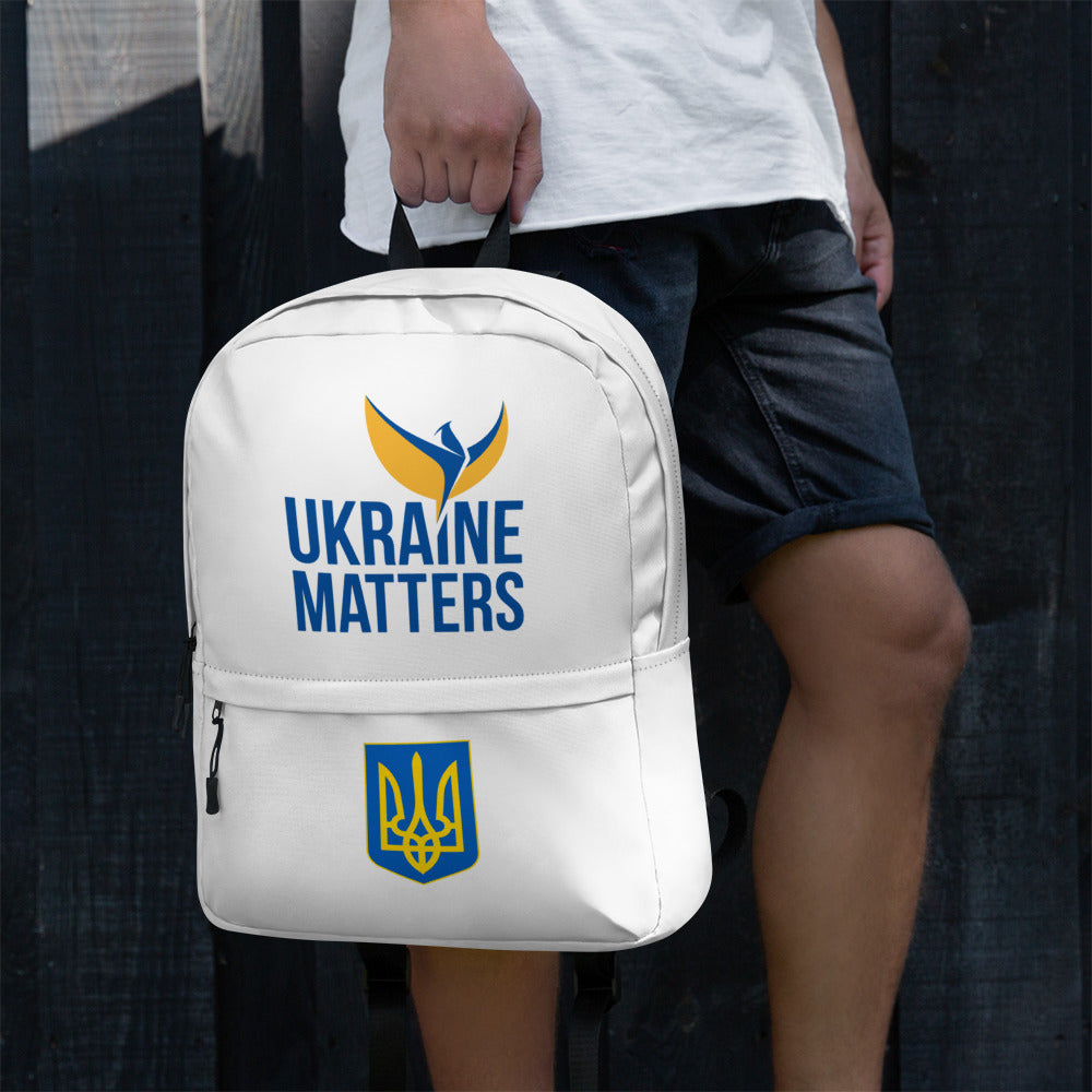 White Backpack - Ukraine Matters Logo