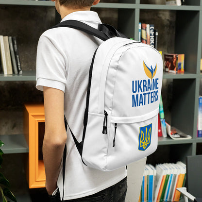 White Backpack - Ukraine Matters Logo