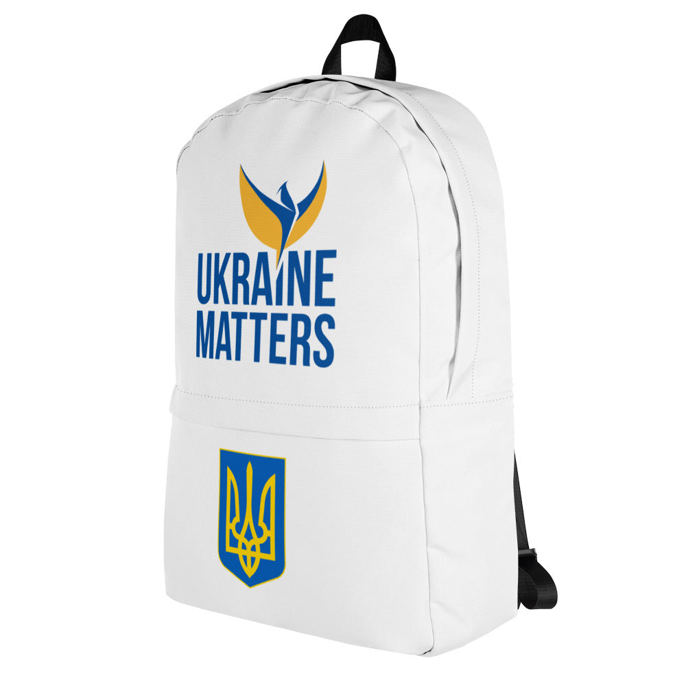 White Backpack - Ukraine Matters Logo