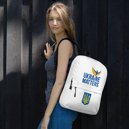 White Backpack - Ukraine Matters Logo