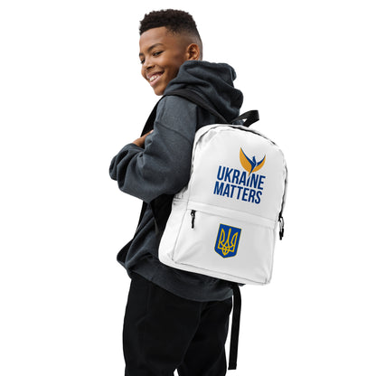 White Backpack - Ukraine Matters Logo