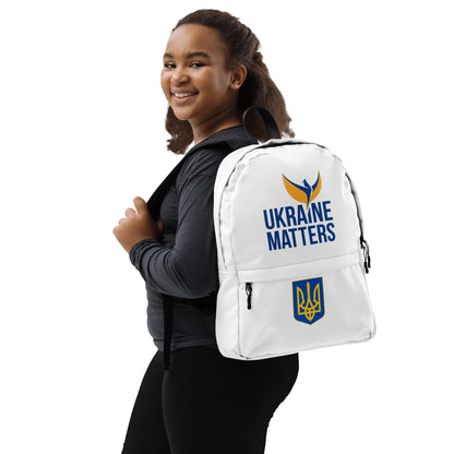 White Backpack - Ukraine Matters Logo