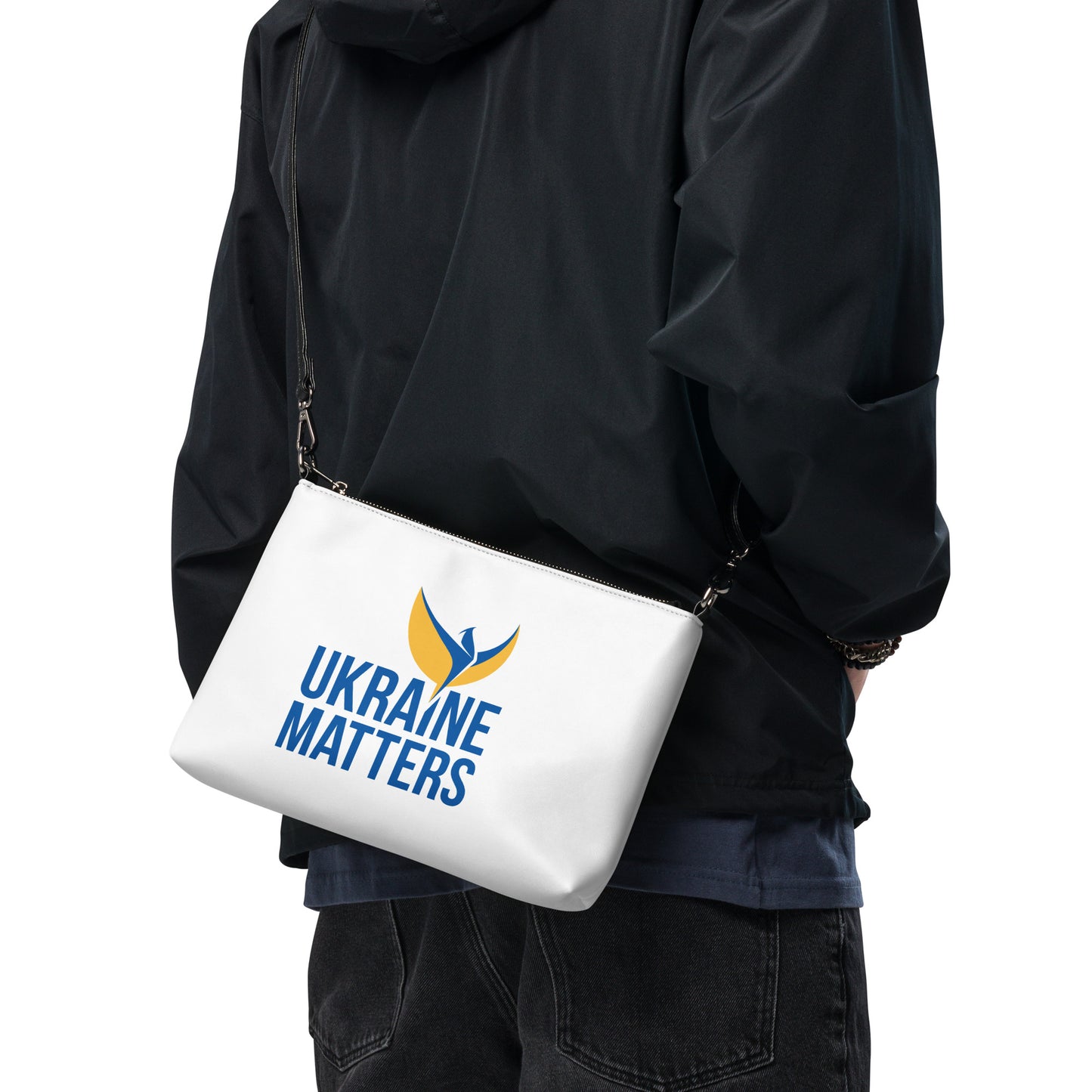 Crossbody White Bag - Ukraine Matters Logo