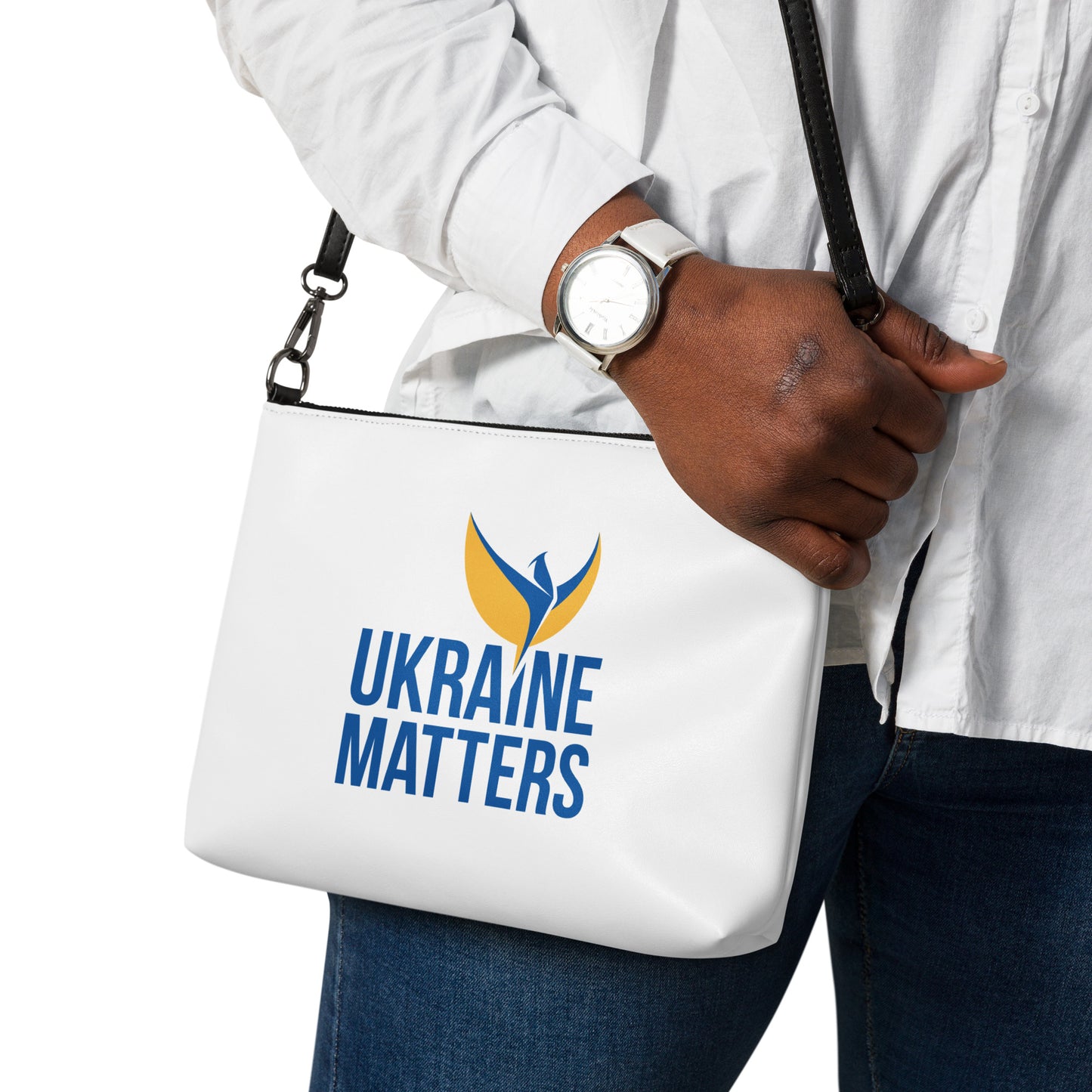 Crossbody White Bag - Ukraine Matters Logo