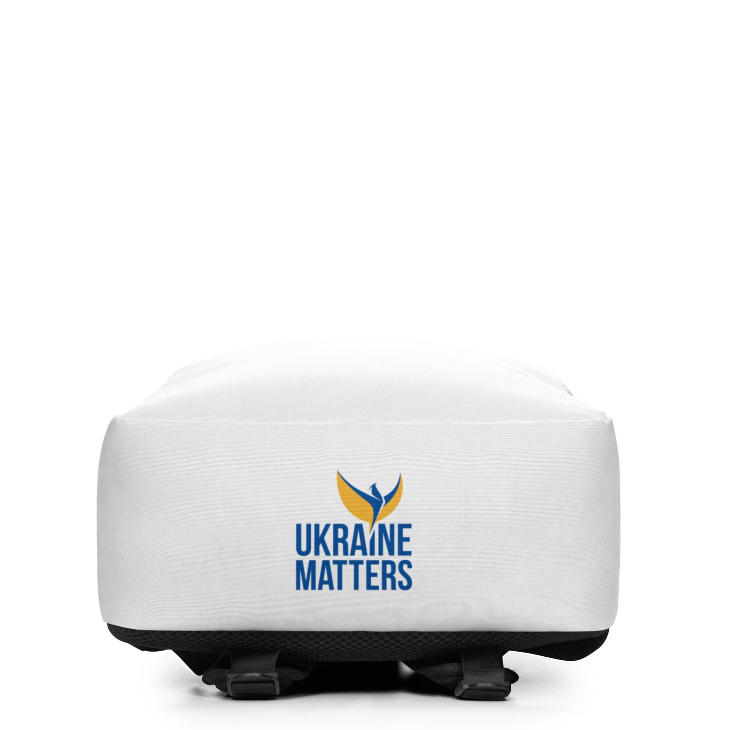 Streamlined White Backpack  - Ukraine Matters Logo