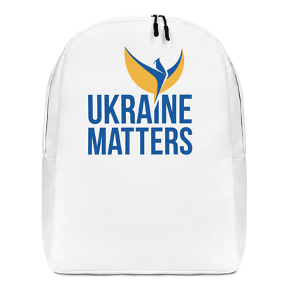 Streamlined White Backpack  - Ukraine Matters Logo