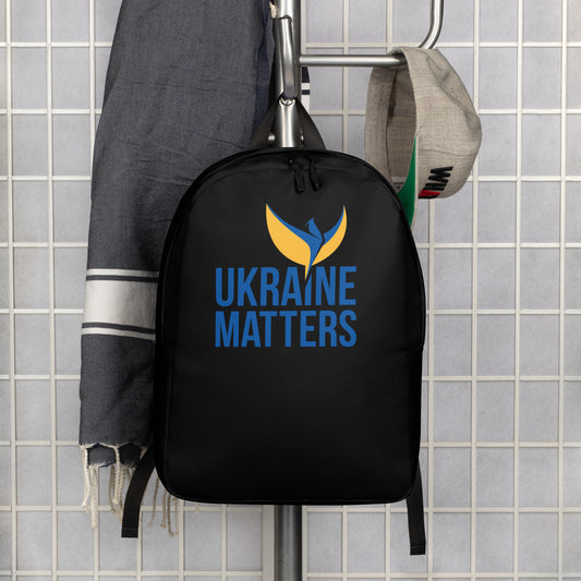 Streamlined Black Backpack  - Ukraine Matters Logo