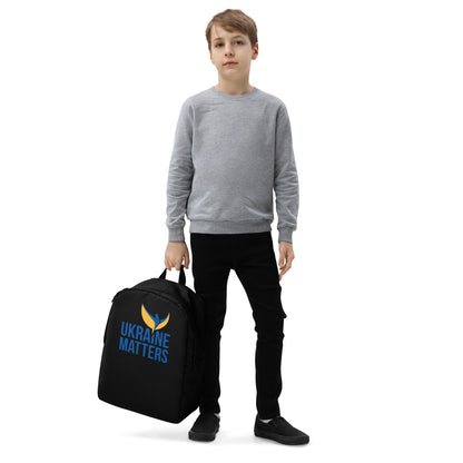 Streamlined Black Backpack  - Ukraine Matters Logo