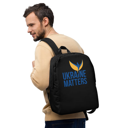 Streamlined Black Backpack  - Ukraine Matters Logo