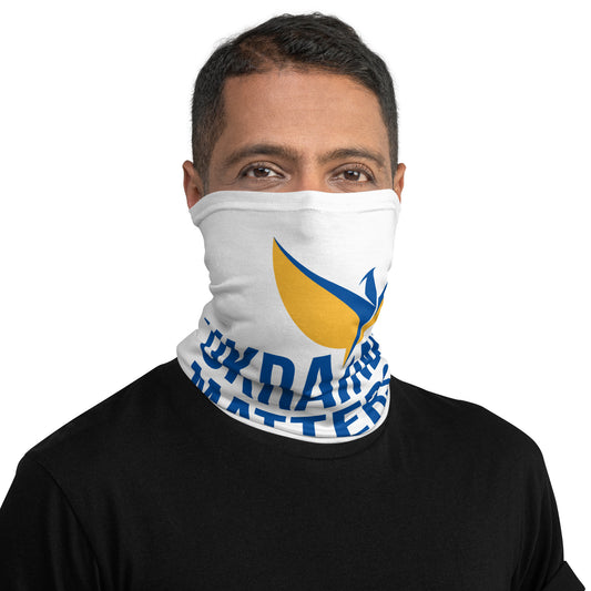 White Neck Gaiter - Ukraine Matters Logo