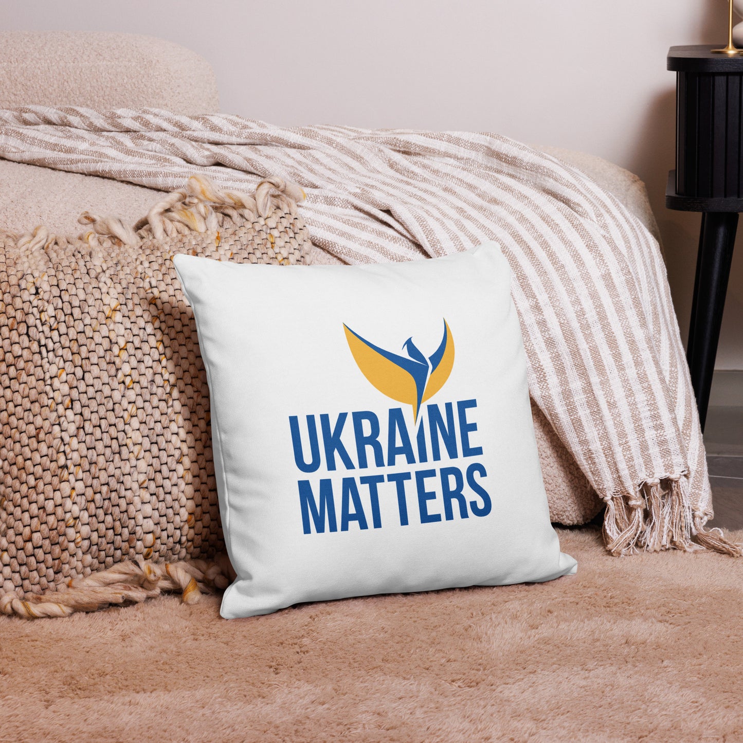 Premium White Pillow - Ukraine Matters Logo