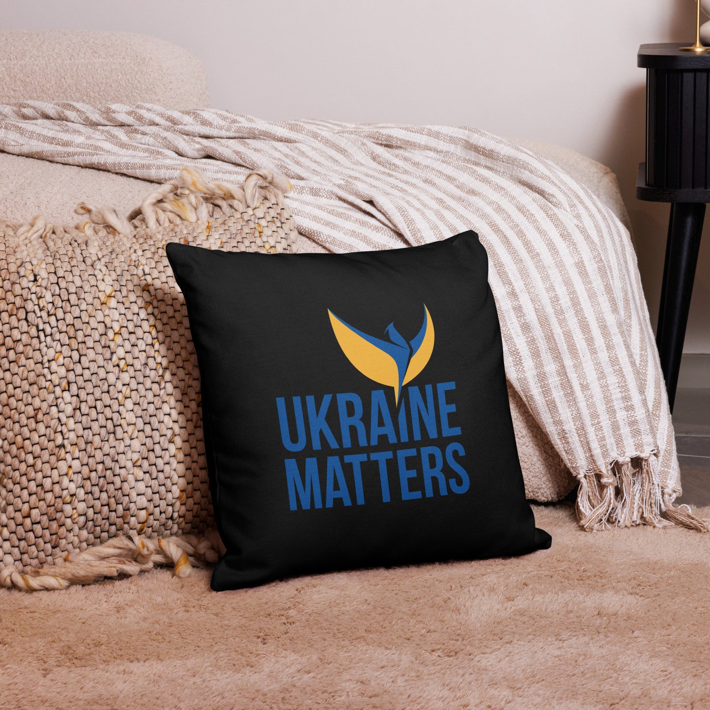 Premium Black Pillow - Ukraine Matters Logo