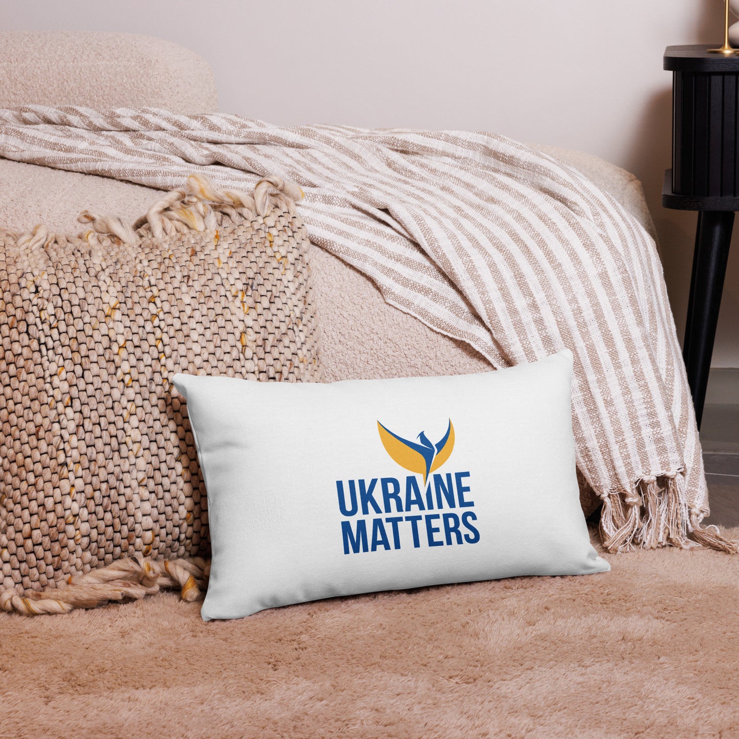 Premium White Pillow - Ukraine Matters Logo