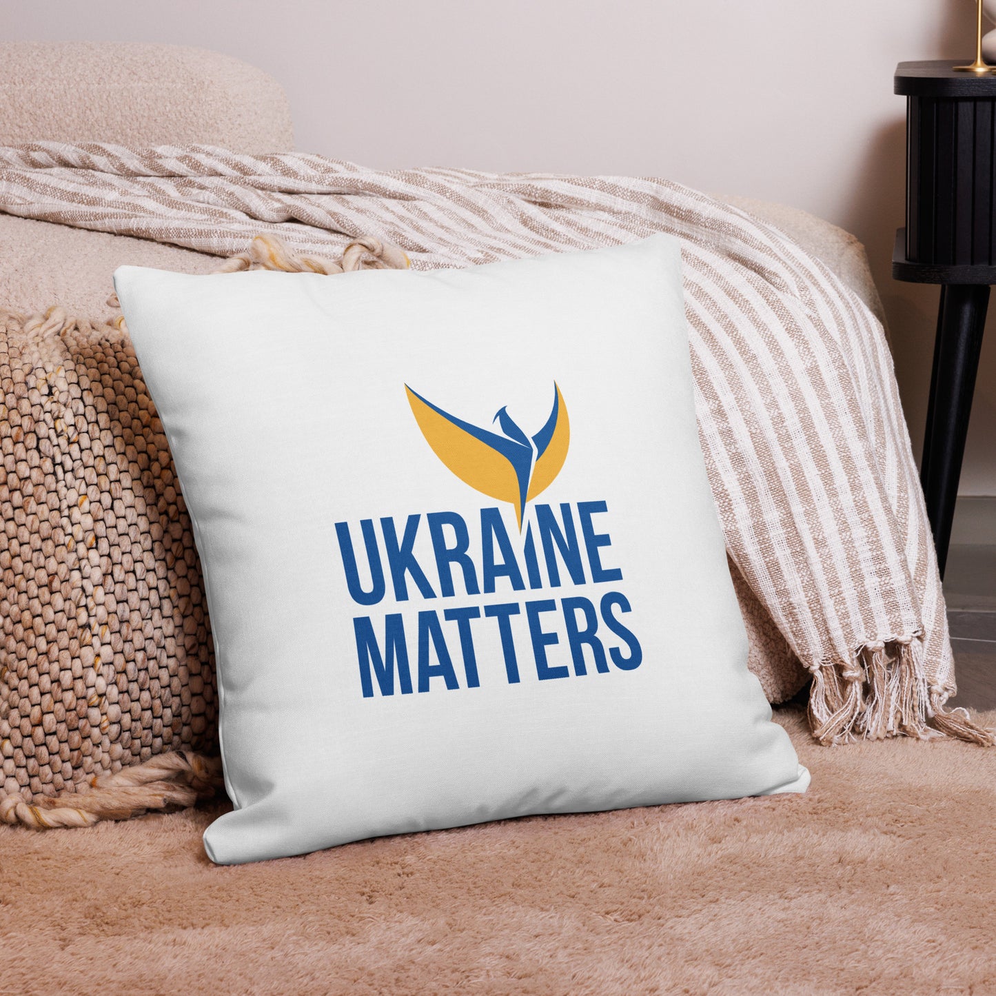 Premium White Pillow - Ukraine Matters Logo