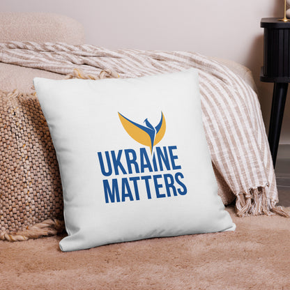 Premium White Pillow - Ukraine Matters Logo