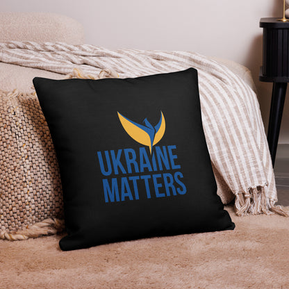 Premium Black Pillow - Ukraine Matters Logo