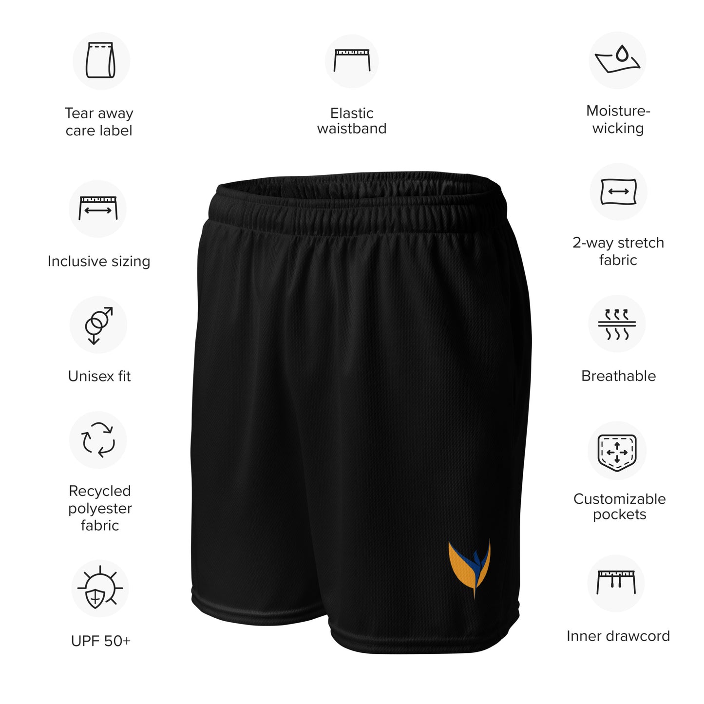 Unisex Black Mesh Shorts - Phoenix