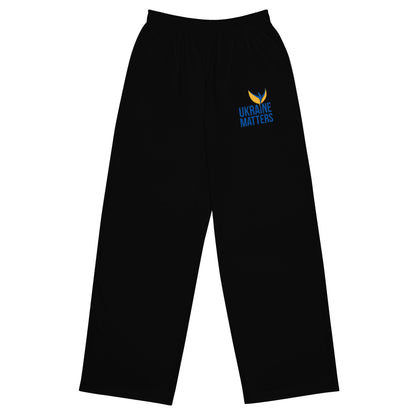 Unisex Black Wide-leg Pants - Ukraine Matters Logo