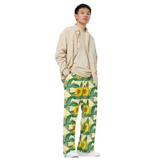 Unisex Wide-leg Pants - Sunflower Beauty