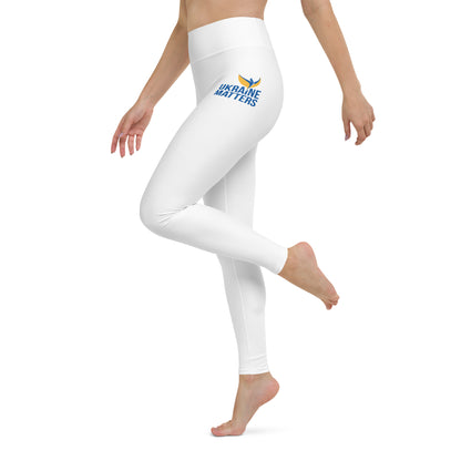 White Yoga Leggings - Ukraine Matters Logo