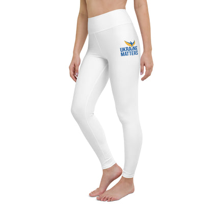 White Yoga Leggings - Ukraine Matters Logo