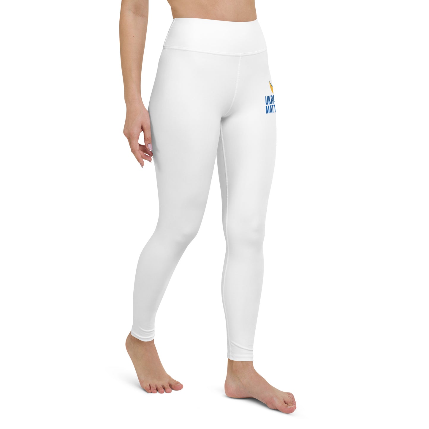 White Yoga Leggings - Ukraine Matters Logo