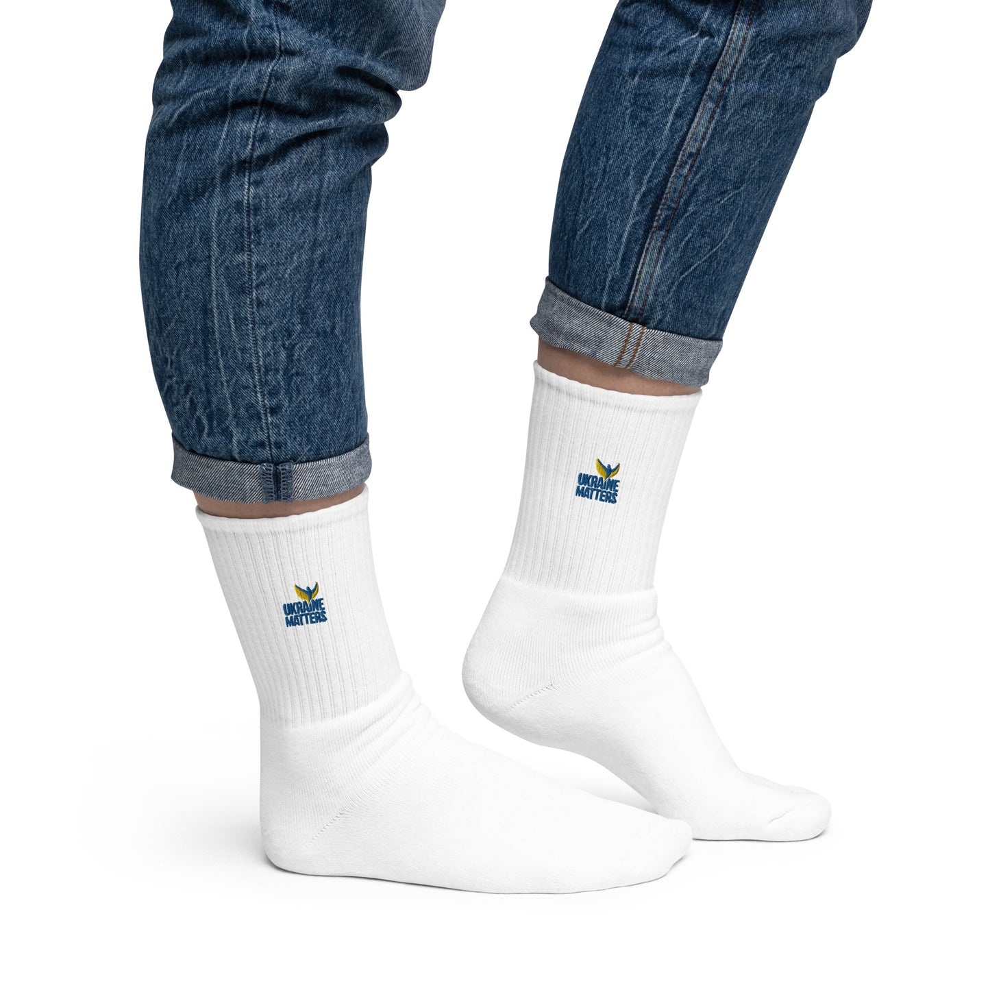 Embroidered Socks - Ukraine Matters Logo