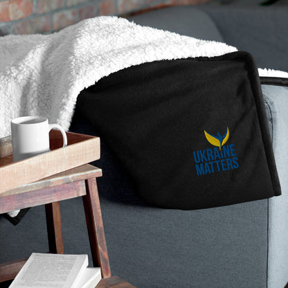 Premium Sherpa Blanket - Embroidered Ukraine Matters Logo (small)