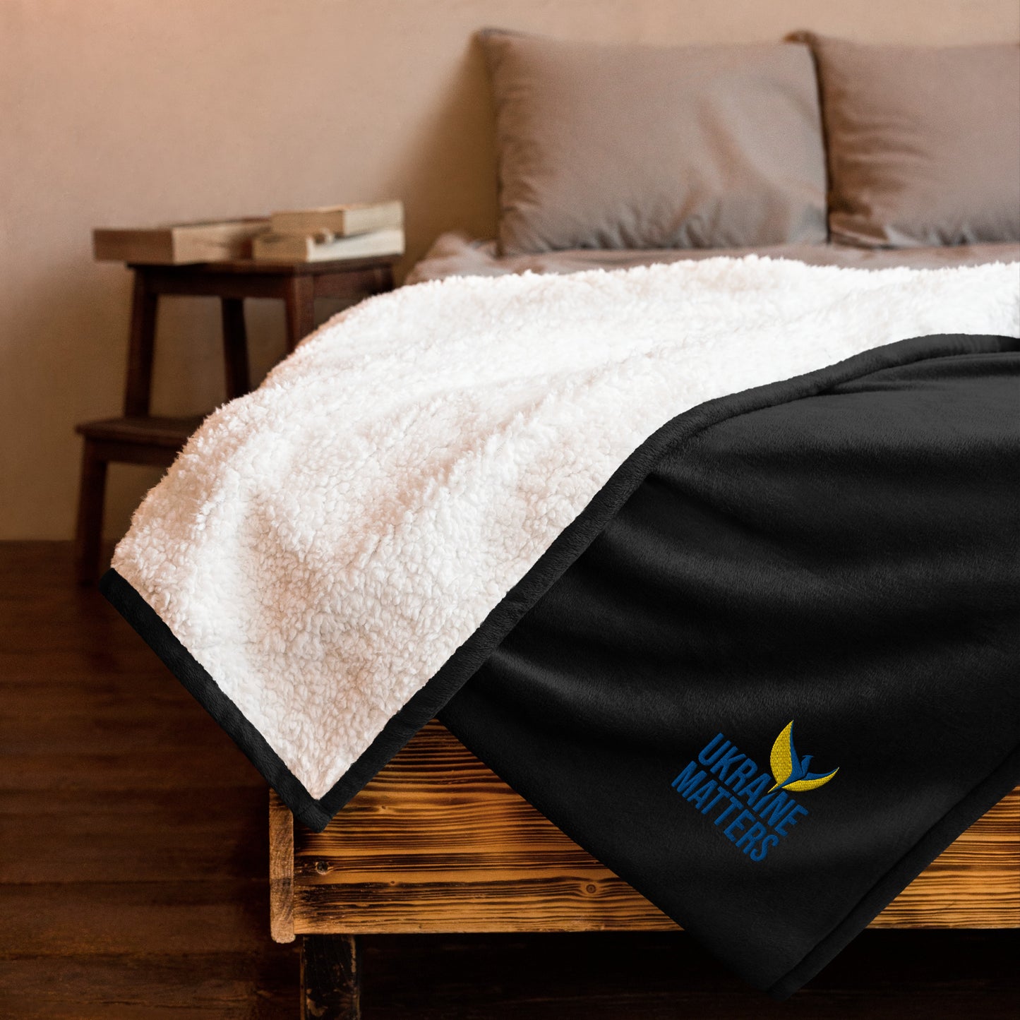 Premium Sherpa Blanket - Embroidered Ukraine Matters Logo (small)