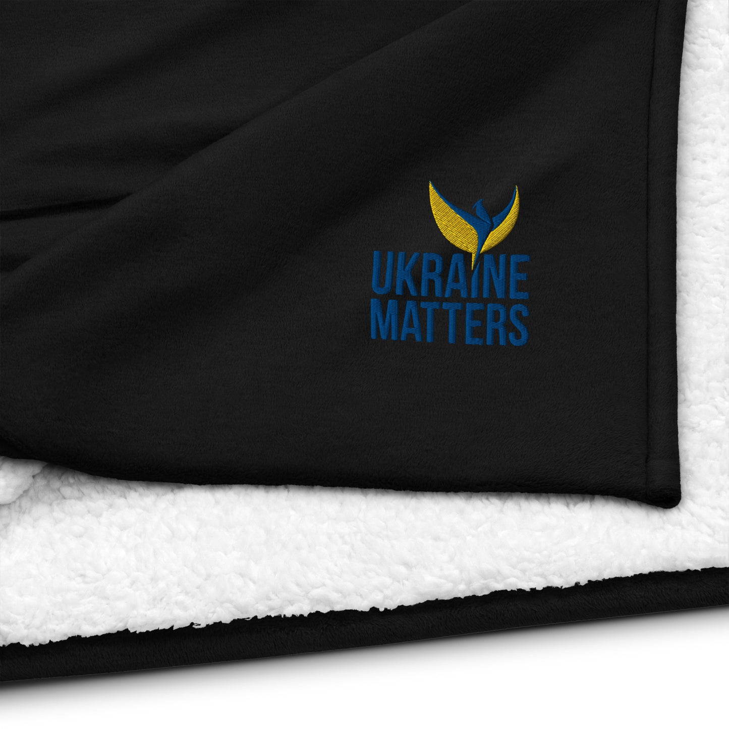 Premium Sherpa Blanket - Embroidered Ukraine Matters Logo (small)