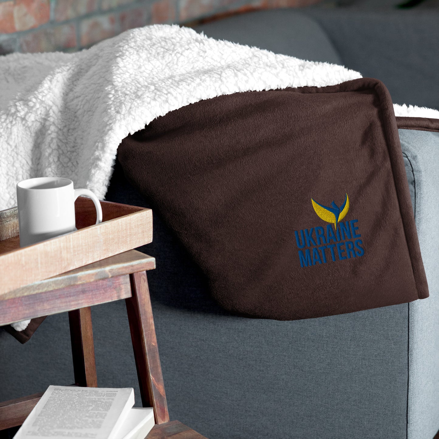 Premium Sherpa Blanket - Embroidered Ukraine Matters Logo (small)