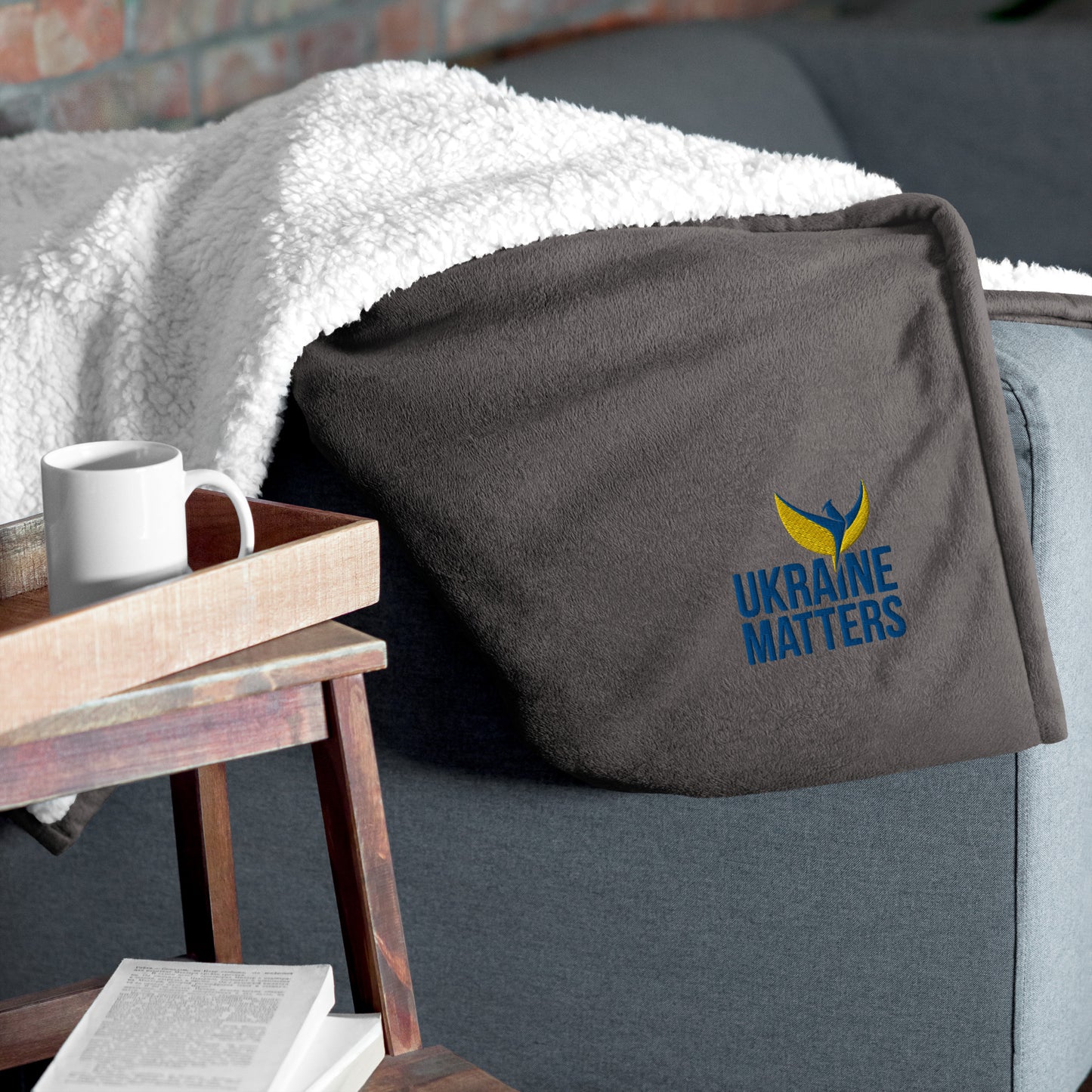 Premium Sherpa Blanket - Embroidered Ukraine Matters Logo (small)