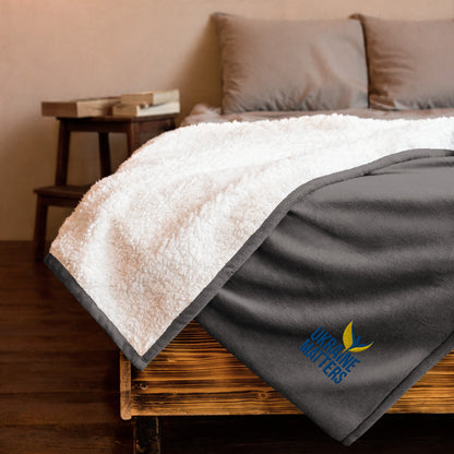 Premium Sherpa Blanket - Embroidered Ukraine Matters Logo (small)