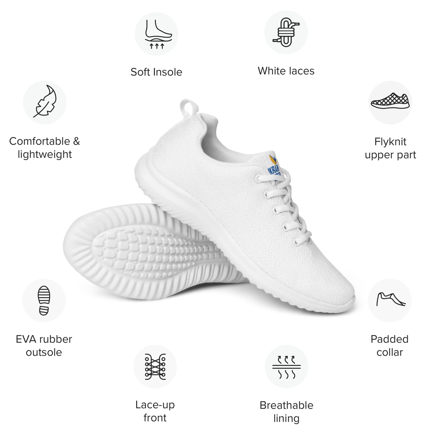 Men’s White Athletic Shoes - Ukraine Matters Logo