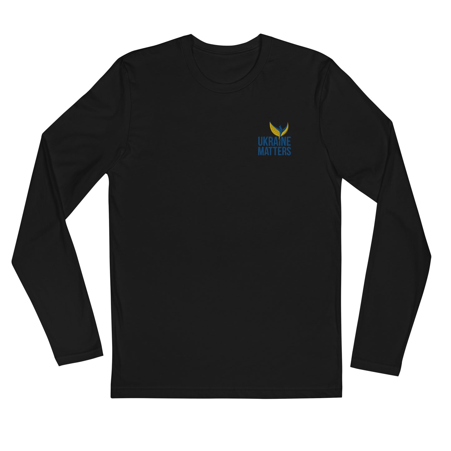 Long Sleeve Fitted Crew Neck Sweatshirt - Embroidered Ukraine Matters Logo